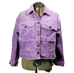 Forever 21 Corduroy Jacket Crop Raw Hem Button Front Purple XS (Oversized) - Picture 1 of 20