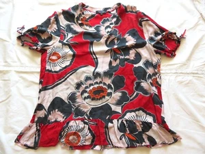 Leichte Kurzarm Bluse Shirt Gr. 40 Marco Polo Seide-Viscose blau-rot-weiß Volant - Bild 1 von 10