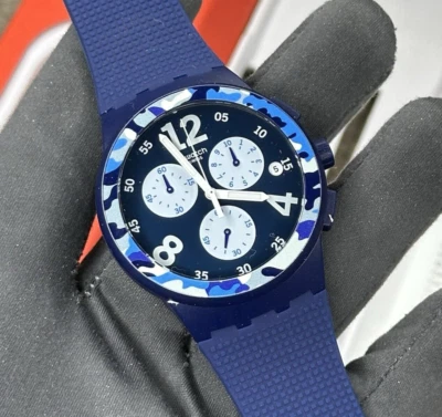 NUEVO✅ Reloj Swatch Cronógrafo CAMOBLU Azul Marino Esfera Fecha Para Hombre Silicona SUSN414 Foto 1 de 4