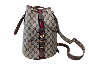 Read!! GUCCI Shoulder Bag Drawstring GG Sherry Line PVC Leather Vintage Auth - Picture 1 of 24