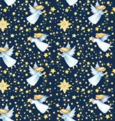 CRAFTY FABRICS 100% COTTON DIGITAL PRINT FABRIC - CHRISTMAS ANGELS - NAVY 60” Wide