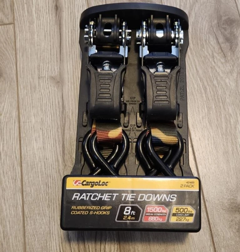 Cargoloc 32573 8' Ratchet Tie Down Straps W/ Coated S Hooks  - 1000lbs - Image 1 of 2