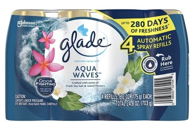 SC JOHNSON Glade Automatic Spray Refill, Air Freshener for Home and Bathroom, Aqua Waves, 4