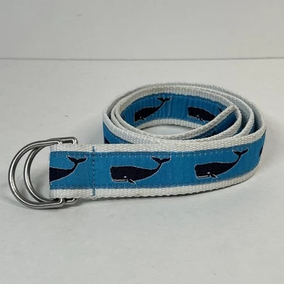 Cinto anel-D LL Bean estampa de baleia azul pequeno/médio 37" salagem natural preppy - Imagem 1 de 4