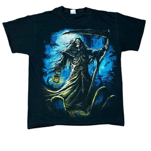 Vintage Y2K Goth Grunge Sensenmann Skelett Horror Grafik Shirt Gr. XL - Bild 1 von 8