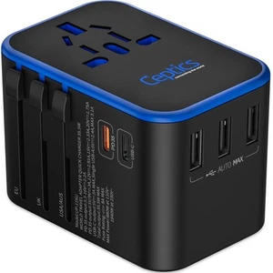 International Travel Plug Adapter 33.5W PD QC 3.0 USB-C 3 USB EU US UK Outlets - Picture 1 of 9