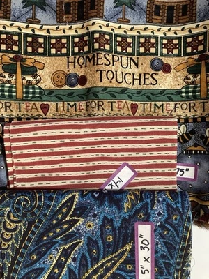 Lot of 3 Cotton Fabric Long Border Cut & Coordinating Primitives Lot #18 - Image 1 of 4