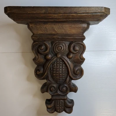 Estante esquinero vintage de madera tallado a mano con ménsula ornamentado Foto 1 de 4