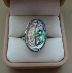 LOVELY VINTAGE TAXCO OVAL ABALONE INLAY STERLING 925 RING - Picture 1 of 6
