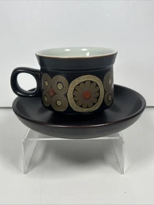 Vintage Denby Arabesque Tea / Coffee Cup & Saucer Retro 1970's Brown 6 Available - Picture 1 of 12