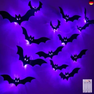 cshare Halloween Deko Fledermaus LED, 6M 20LED Lila Lichterkette Batterie mit - Bild 1 von 7