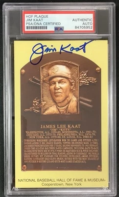 Jim Kaat Signed Gold HOF Plaque Postcard Yellow Twins NYY Autograph PSA/DNA - Image 1 of 2