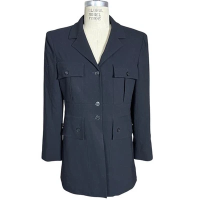 Vintage 90s Chanel Long 4 Pocket Wool Blazer in Black Size 44 - Image 1 of 4