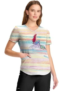 Cherokee Licensed Women's Scrubs V-Neck Print Top TF737 PRVT Vibe With The Tide - Picture 1 of 7