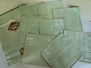 Tovaglia vintage Superior damascato cotone e rayon 56” x 76” verde chiaro con 8 tovaglioli - Foto 1 di 8
