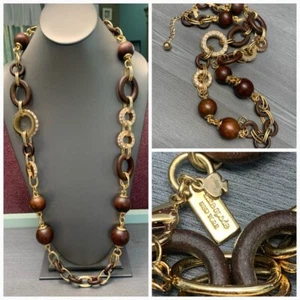 Collana vintage grossa oro perline strass legno Kate Spade NY FIRMATA 30" - Foto 1 di 12