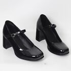 Women Block Heel Patent Leather Shoes Pump Cosplay Square Toe Mary Jane
