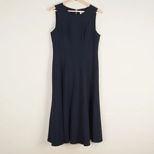 Vestido midi de trabajo profesional sin mangas azul oscuro elástico crepé Eliza J para mujer talla 10 - Imagen 1 de 9