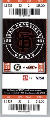 Boleto completo Oakland Athletics vs San Francisco Giants 31/03/2016 Foto 1 de 2
