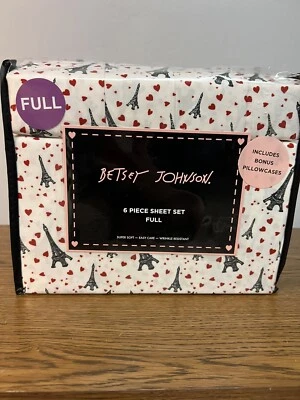 Juego completo de sábanas Betsey Johnson Torre Eiffel París corazones nuevo 6 piezas Foto 1 de 3