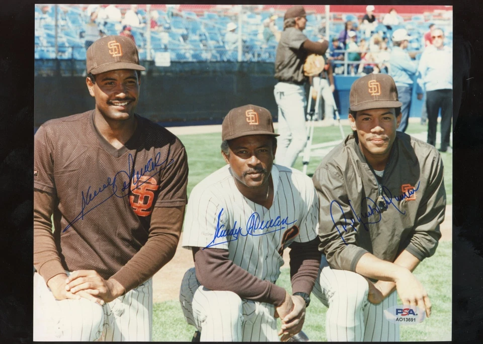 Roberto Alomar Sandy Alomar Jr &Sr  autographed Padres PSA Authentic - Image 1 of 1