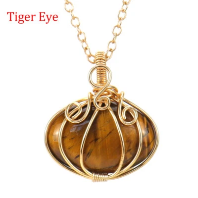 Collar de cuentas de cristal envuelto en alambre hecho a mano Halloween calabaza colgante regalo Foto 1 de 4