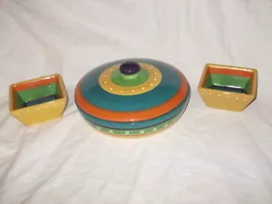 TORTILLA WARMER RELISH DISHES WESTERN DESERT POTTERY BRUSHES EARTHENWARE - Picture 1 of 9