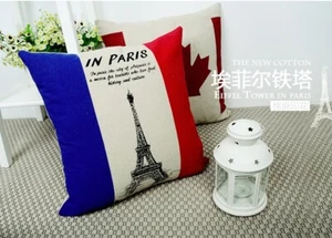 Linen Blend Eiffel Tower Print Cushion Covers 17" x 17'' - Picture 1 of 7