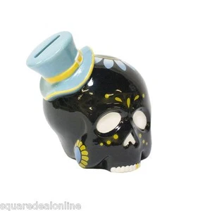 Keramik 5,75" Sparschwein schwarz Zuckerschädel Top Hut Sourpuss Dia Muertos Goth - Bild 1 von 1