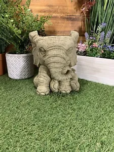 STONE GARDEN ELEPHANT PLANTER PLANT POT FLOWER POT HAND CAST ORNAMENT - Picture 1 of 11