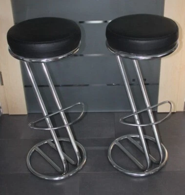 Barhocker mit schwarzer m Kunstleder Polster Höhe 80,5 cm Durchmesser 32,5 cm - Bild 1 von 4