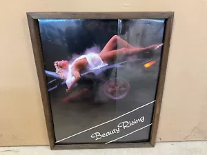 Vtg 80's Sexy Women BEAUTY RISING FERRARI Pin-Up Framed Picture Man Cave 21x17” - Picture 1 of 5
