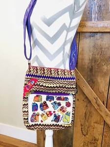 Laurel Burch Cat Lady Medium Tote Bag CrossBody Pocket Purse Handbag Bright Boho - Picture 1 of 11