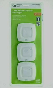 Commercial Electric 3-Pack Motion Activated LED White Puck Light, Batt. Included - Picture 1 of 9