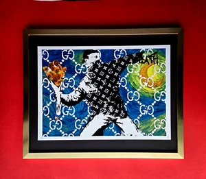 đŸ”¥Death NYC Large Framed 16x20in Art Hand Signed FLOWER THROWER BANKSY COA #8 - Picture 1 of 5