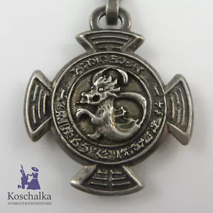 Vintage 800er Silber Hanussen Amulett, Drachen Anhänger mit Kette (E3414) - Bild 1 von 4
