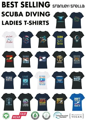 BUZZ SHIRTS Camiseta de buceo para mujer elección de diseño equipo de buceo ropa buceo diversión océano