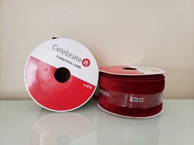 Lot of 2 Celebrate It Wired Velvet Ribbon Spool Christmas Crafting 2.5” X 15ft - Image 1 of 4