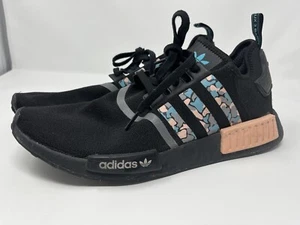 Adidas NMD R1 Primeknit Aqua Black Pink Camo Mens Shoes Sneakers FV3853 Sz 12 - Picture 1 of 7