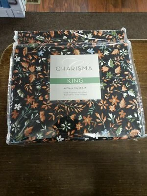 CHARISMA 6PC KING SIZE SHEET SET TERRACOTA FLORAL MICROFIBER NEW IN PACKAGE - Image 1 of 4