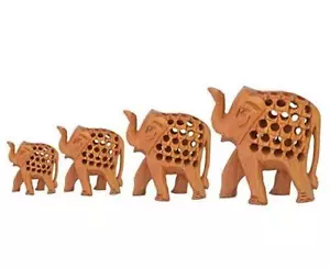 Deal of The Week - Wood Family of 4 – Hand Carved Wooden Figurine and Elephant - Picture 1 of 3