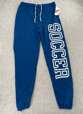 VINTAGE Jerzees Soccer Pants Adult Large Blue Sweatpants Jogger Logo Mens L NEW - Image 1 of 4