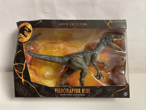 Jurassic World Amber Collection Velociraptor Blue New In Damaged Box Cover