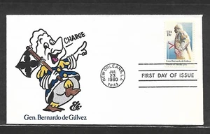USA HAND PAINTED GEN BERNARDO DE GALV 1980 RICH ELLIS ANIMATED FDC + CACHET - Picture 1 of 1