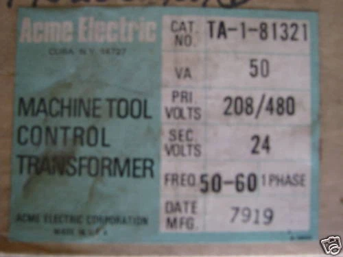 Acme 50 VA, 208/480 X 24 voltios, 1 fase, transformador de máquina herramienta - T548 NUEVO-B Foto 1 de 1