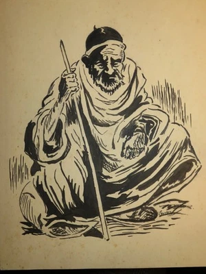Ecole FRANCAISE XX DESSIN PORTRAIT VIEIL HOMME ALGERIE MAROC ORIENTALISTE 1942 - Photo 1/3