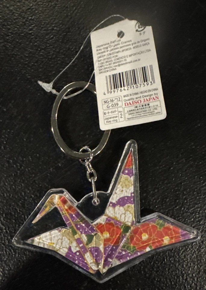 Key chain red made in Japan Japanese style　 Paper cranes with tags Daiso