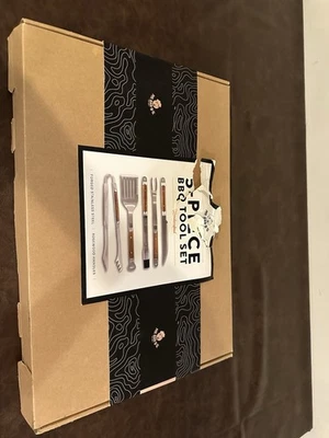 Juego de herramientas para barbacoa de palo de rosa de 5 piezas en caja de regalo Foto 1 de 2