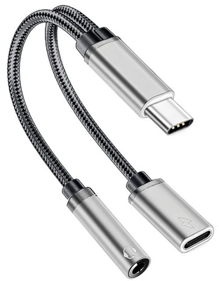 2 in 1 Type-C USB C to 3.5mm AUX Audio Headphone Jack Adapter Charger Cable New - Image 1 of 4