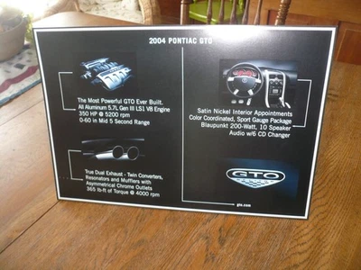 2004 Pontiac GTO дилер выставочный зал продажи презентации дисплей плакат - новый из старых запасов - Изображение 1 из 3